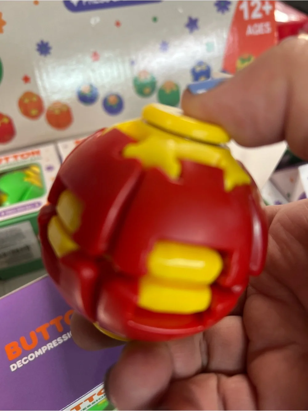 Button Decompression Spin Ball - Blue & Yellow Kids Toy